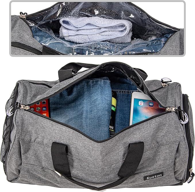 Kuston Sports Gym Bag with Shoes Compartment, Trolley Sleeve and Wet Pocket Gym Duffel Bag