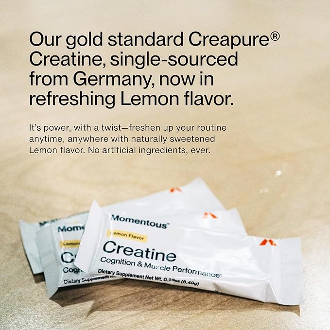 Momentous Creatine Lemon Monohydrate Powder - Creapure Creatine Powder - Supports Strength, Lean