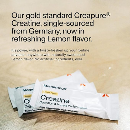 Momentous Creatine Lemon Monohydrate Powder - Creapure Creatine Powder - Supports Strength, Lean