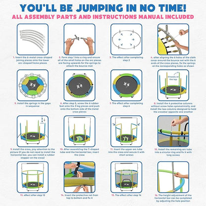 Toddler Trampoline for Kids Ages 3-8 - 5 ft Toddler Trampoline with Net, Basketball Hoop, Ocean