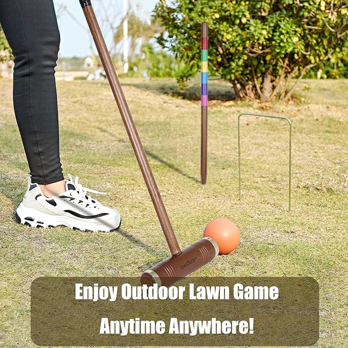 35’’ Six Player Croquet Game, Croquette Set with Premium Wooden Mallets/Colored