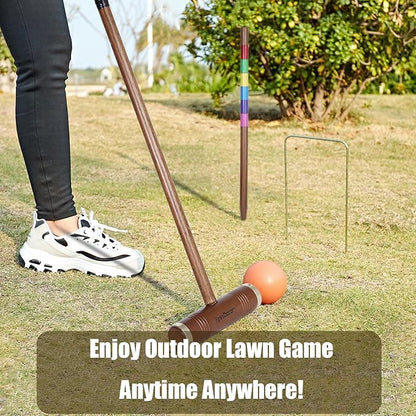35’’ Six Player Croquet Game, Croquette Set with Premium Wooden Mallets/Colored