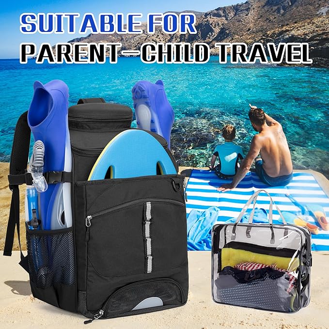Swim Backpack for Swimmers, Swim Equipment Bag with Additional PVC Transparent Bag for Workout