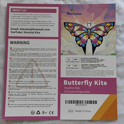 Simxkai Butterfly Kite for Kids & Adults, Easy to Fly Blue Big Kite for Beginners, Line Handle