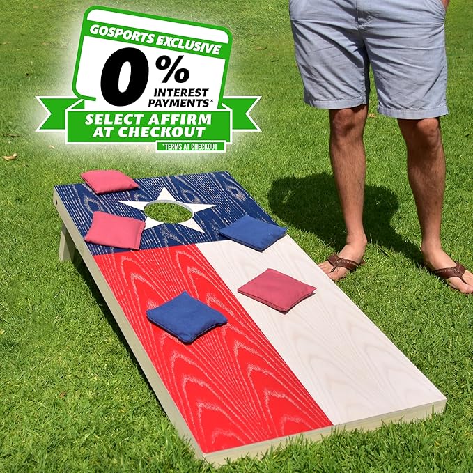 GoSports 4 x 2 ft Flag Series Wood Cornhole Sets – American Flag or State Flags – Includes 2
