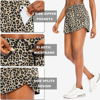 SANTINY Women's Running Shorts with Zip Pockets High Waisted Athletic Workout Gym Shorts for Women