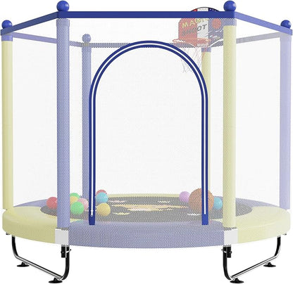 60" Trampoline for Kids, 5 FT Indoor & Outdoor Toddler Baby Trampoline with Basketball Hoop, Safety