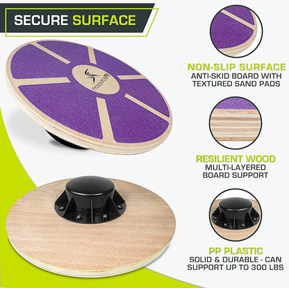 ProsourceFit Wooden Balance Board Non-Slip Wobble Core Trainer 15.75in (39.5cm) Diameter with 360