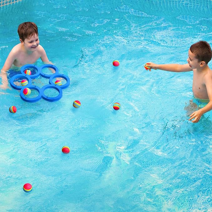 Hiboom Pool Game with Score, Combo Foam Pool Floats with 10 Colorful Tossing Balls, Toss Game