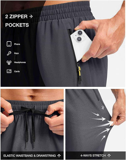 Pudolla Men's Lightweight Hiking Pants Quick-Dry Outdoor Sweatpants with Zipper Pockets for Casual