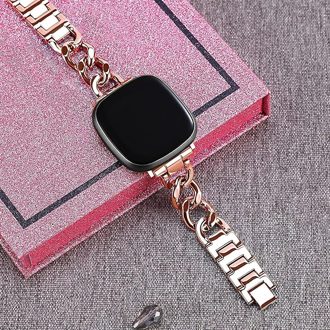 Cool Women Chain Metal Smartwatch Bands Compatible for Fitbit Sense/Fitbit Versa 3 Bands for Dressy