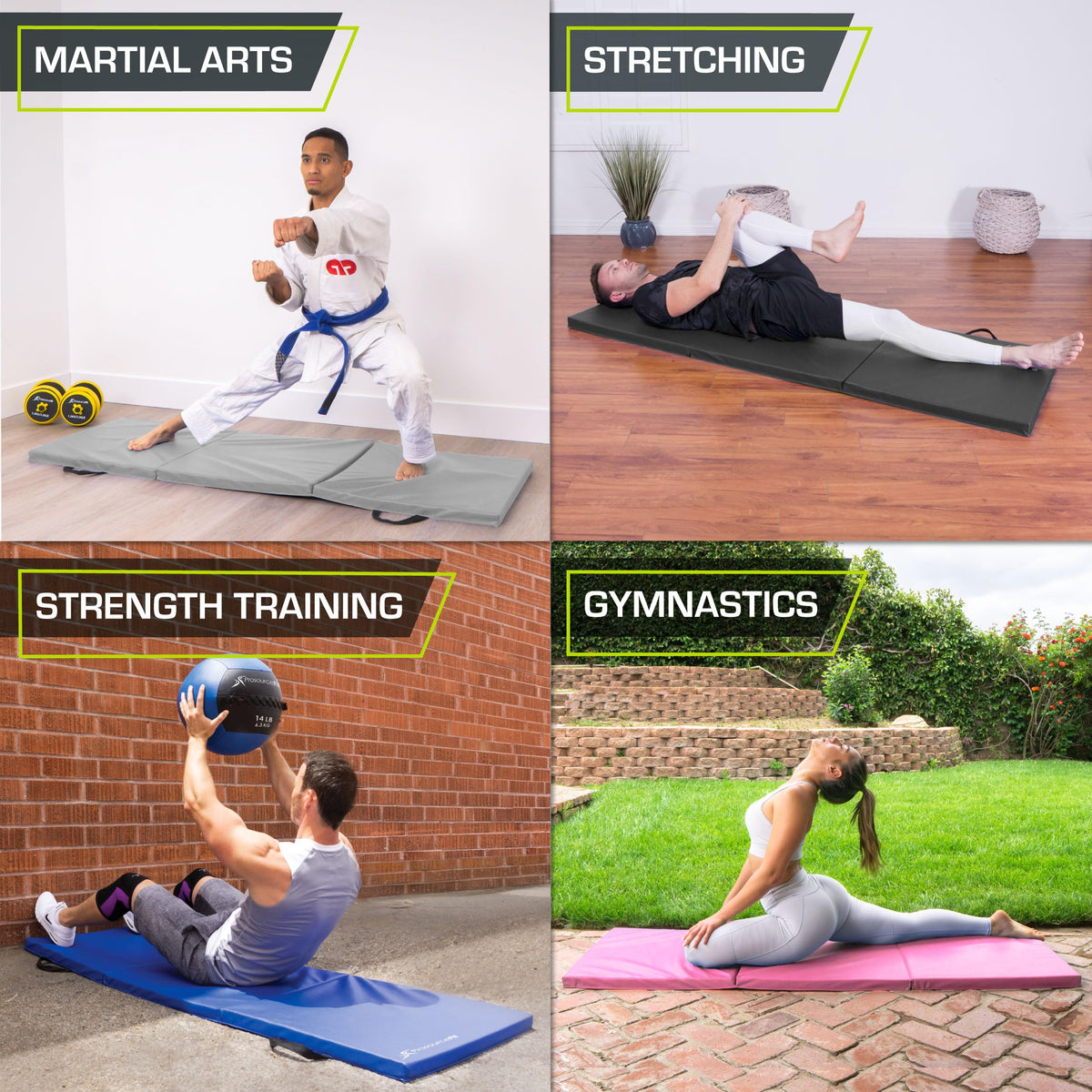 ProsourceFit Tri-Fold Folding Thick Exercise Mat 6’x2’ with Carrying Handles for MMA, Gymnastics
