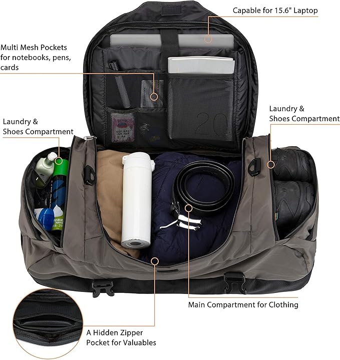 Ubon Large Duffel Bag Weekender Bags with Shoe Compartments 4-Way Sports Gym Backpack with Padded