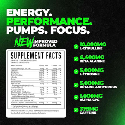 Wrecked Pre Workout Powder, Advanced Formula, Boosts Energy, Focus, Pumps & Performance, 10g