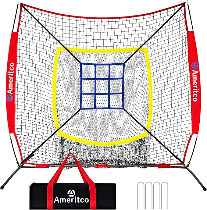 7x7ft Baseball Net with Strike Zone, Large Pocket Baseball Training Net for