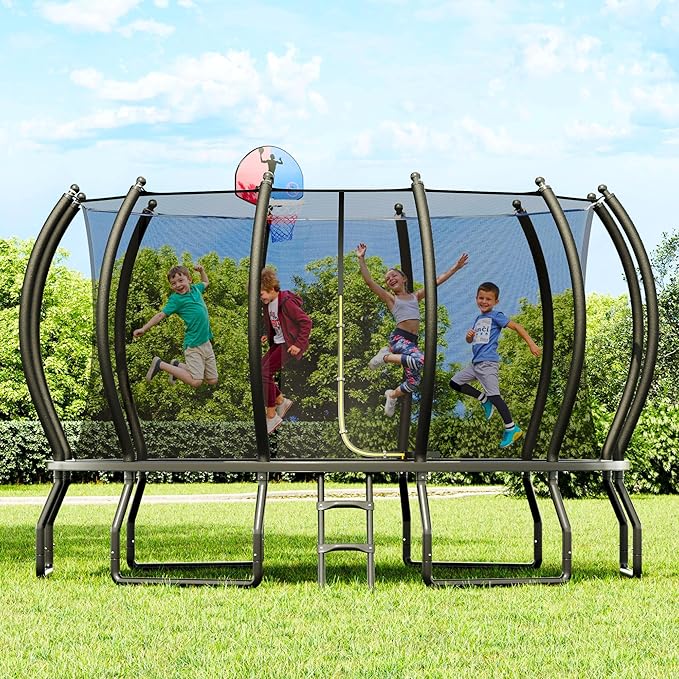 8FT 10FT 12FT 14FT 16FT Trampoline with Pop-up Quick Connector and Basketball Hoop, Trampoline