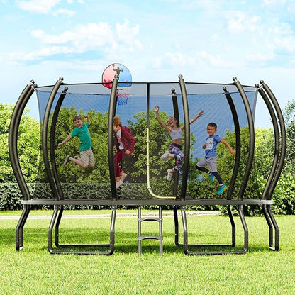 8FT 10FT 12FT 14FT 16FT Trampoline with Pop-up Quick Connector and Basketball Hoop, Trampoline