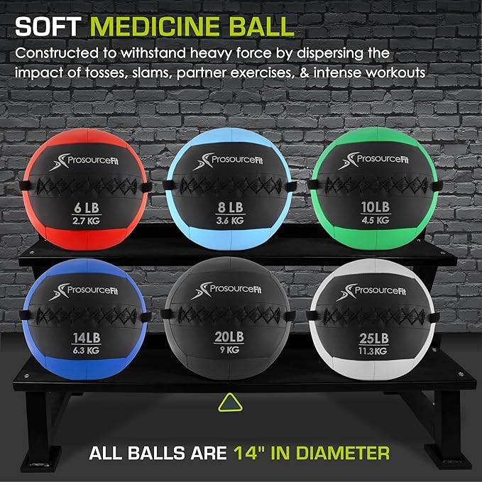 ProsourceFit Soft Medicine Balls, Wall Balls and Full Body Dynamic Exercises, Color-Coded Weights: