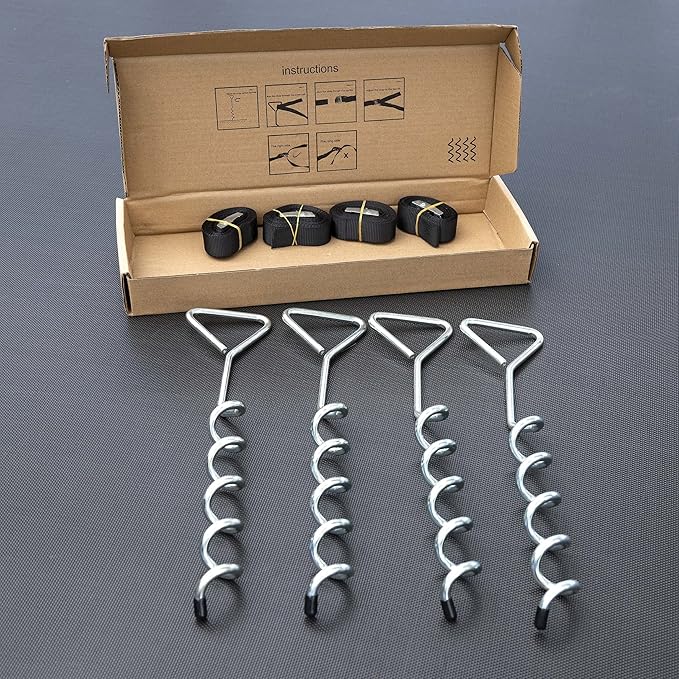 Trampoline Stakes Heavy Duty Strong and Galvanized Steel Corkscrew High Wind Anchor Kit for