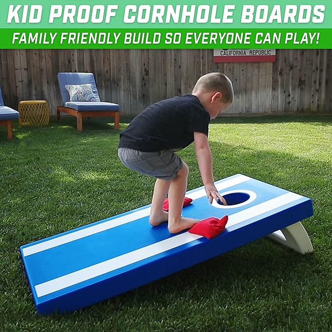 GoSports 4 x 2 ft All Weather Cornhole Boards - American Flag, Red, or Blue - Game Set Includes 8