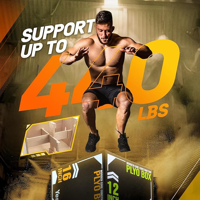 Yes4All 3-in-1 Soft-Padded Plyo Box With Wooden Core, Non-Slip Multi-Use Cushioned Plyometric Jump