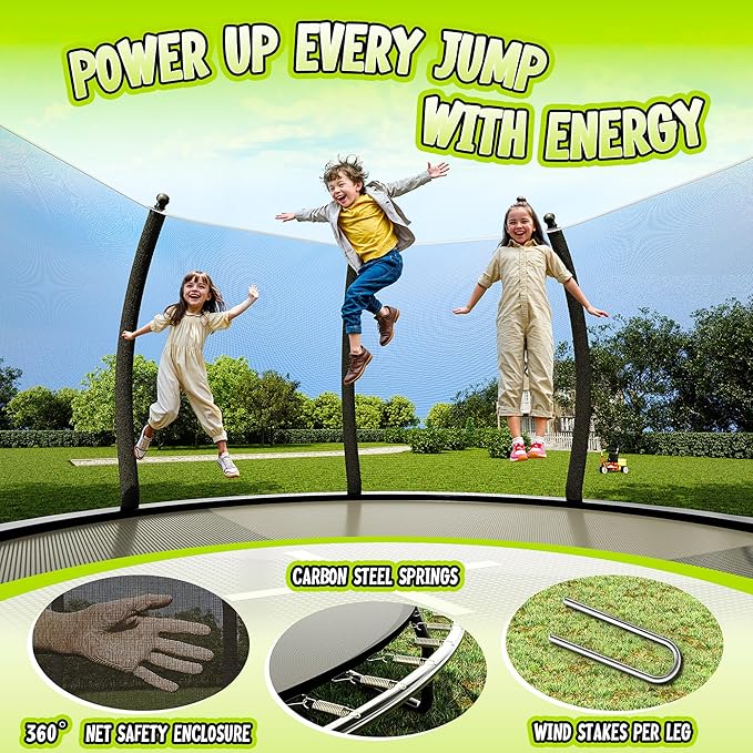 8FT 10FT 12FT 14FT 16FT Trampoline with Pop-up Quick Connector and Basketball Hoop, Trampoline