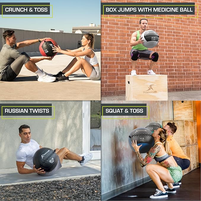 ProsourceFit Soft Medicine Balls, Wall Balls and Full Body Dynamic Exercises, Color-Coded Weights: