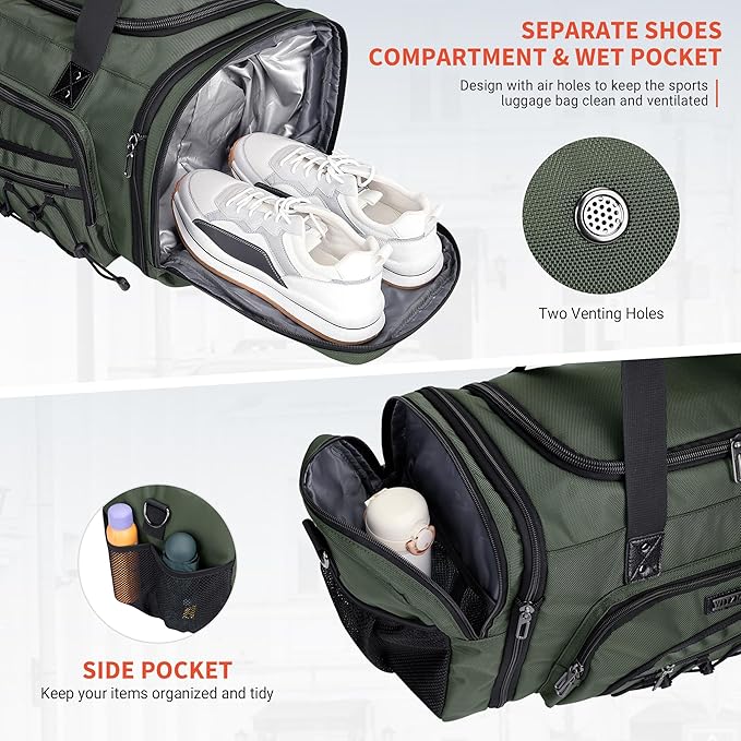 WITZMAN Duffle Bag for Men Nylon Large Gym Weekender Bag with Shoe Compartment Expandable Carry on