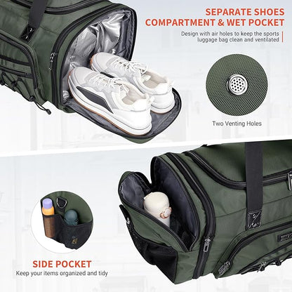 WITZMAN Duffle Bag for Men Nylon Large Gym Weekender Bag with Shoe Compartment Expandable Carry on
