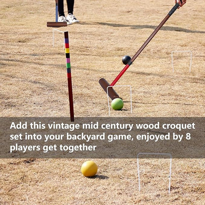Croquet Set for Adults - 8 Players Croquette Kit with 32In Regulation, 35In Deluxe Size Rubber Wood