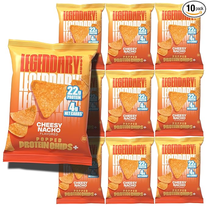 Legendary Foods Cheesy Nacho Protein Chips – Popped Tortilla Style – 22g High Protein, 4g Net