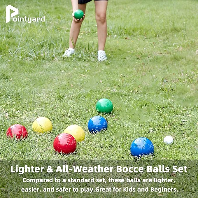 Pointyard 100mm Bocce Ball Set, Regulation Bocci Ball Set with 8 PE Bocce Balls/1 Pallino/Carrying