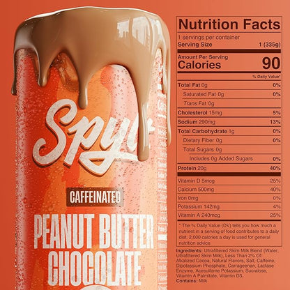 High Protein Peanut Butter Chocolate Milk with 60mg Caffeine & 20g Protein - 90 Calories, Ready to