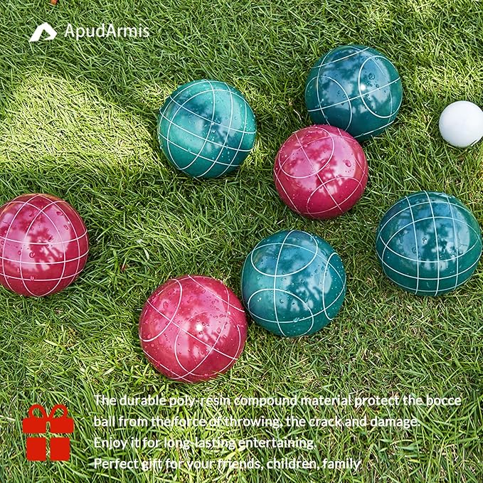 ApudArmis Bocce Balls Set, Regulation Size 100mm Bocce Game for Outdoor/Backyard/Lawn/Beach with 8