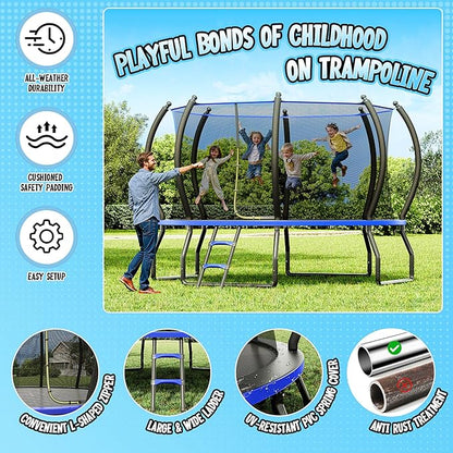 8FT 10FT 12FT 14FT 16FT Trampoline with Pop-up Quick Connector and Basketball Hoop, Trampoline