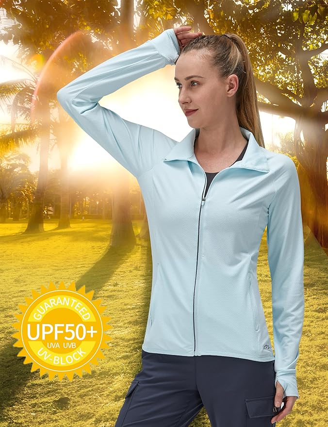 Women's UPF 50+ UV Sun Protection Clothing Long Sleeve Athletic Hiking Shirts Lightweight SPF Zip