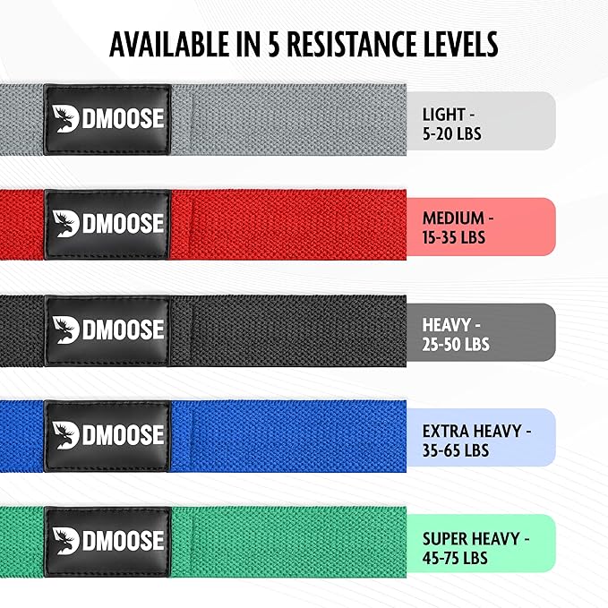 DMoose Fitness Fabric Resistance Bands for Full Body Exercises - Non-Slip Thick Cloth Stretch Band