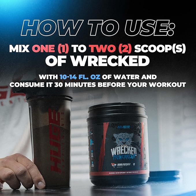 Wrecked Pre Workout Powder, Advanced Formula, Boosts Energy, Focus, Pumps & Performance, 10g