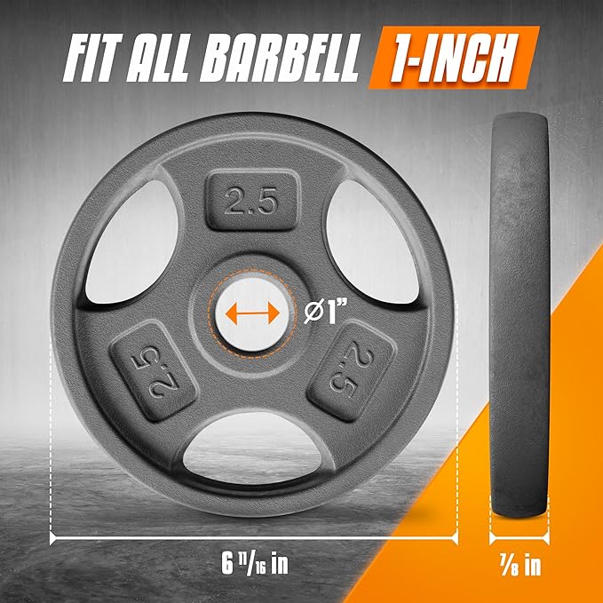 Yes4All Standard 1-Inch Grip Weight Plates, Cast Iron with Multiple Sizes from 2.5 lb to 35 lb for