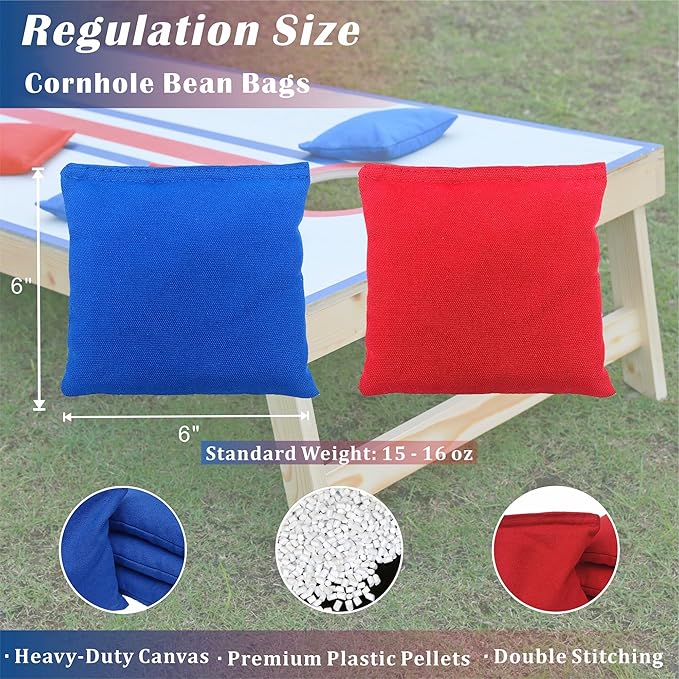 Cornhole Board Set 4FTx2FT Solid Wood Regulation Size Cornhole Set Includes 8 Cornhole Bags for
