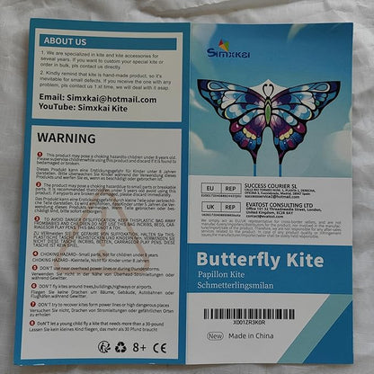 Simxkai Butterfly Kite for Kids & Adults, Easy to Fly Blue Big Kite for Beginners, Line Handle