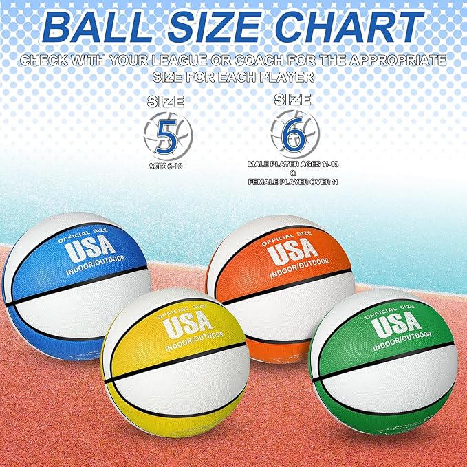 Libima 4 Pcs Rubber Basketball with Pump Official Size Indoor Outdoor Basketball Game Practice