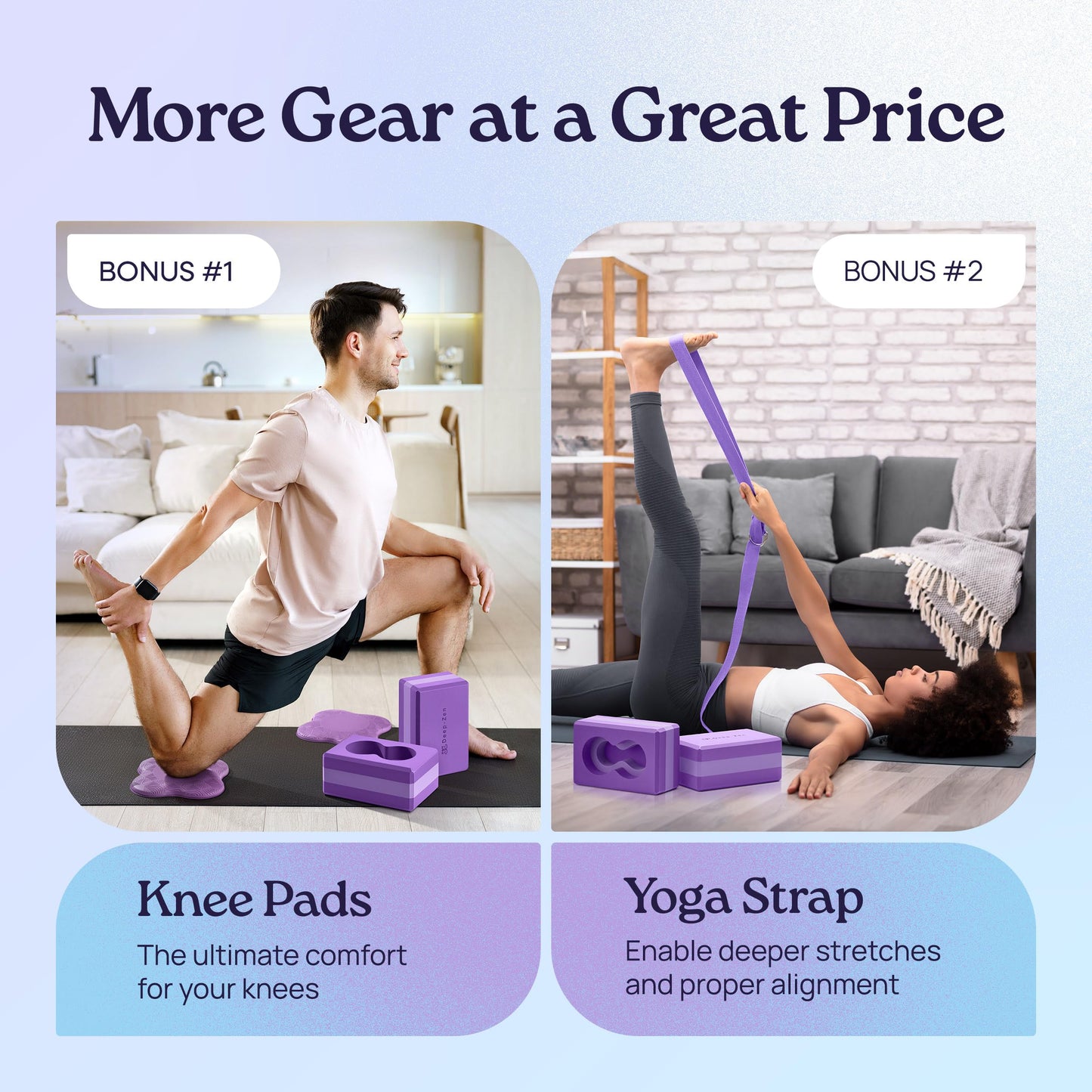 Deep-Zen® Yoga Blocks Wrist Support; Yoga Blocks 2 Pack with Knee Pads and Strap to Put Less Weight