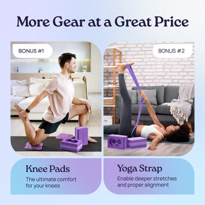 Deep-Zen® Yoga Blocks Wrist Support; Yoga Blocks 2 Pack with Knee Pads and Strap to Put Less Weight