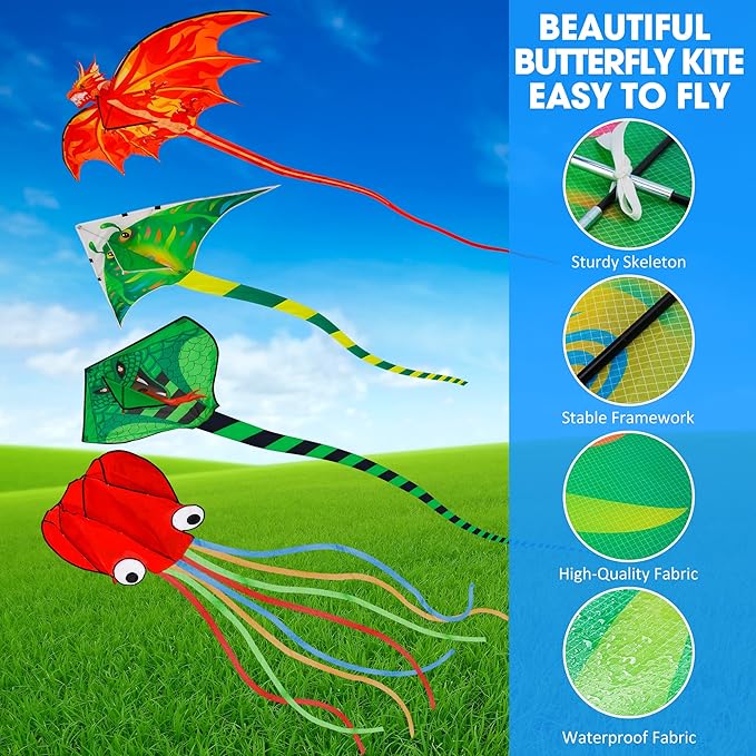 Large Kites for Adults Kites for Kids Ages 4-8， 8-12 Beach Park Outdoor Game Activities, Gifts for