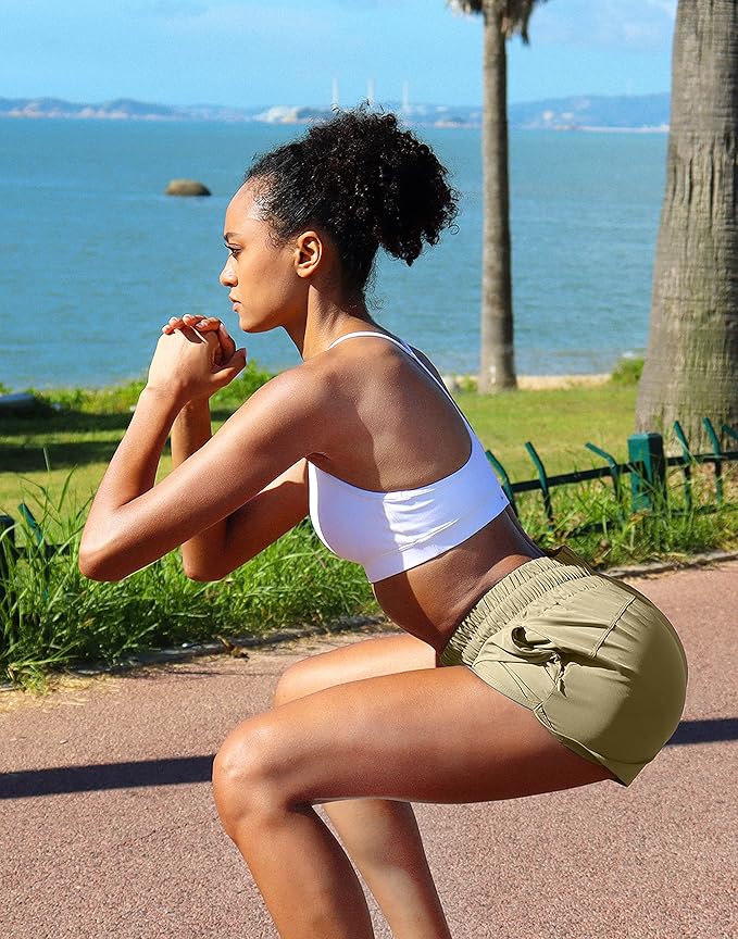 SANTINY Women's Running Shorts with Zip Pockets High Waisted Athletic Workout Gym Shorts for Women