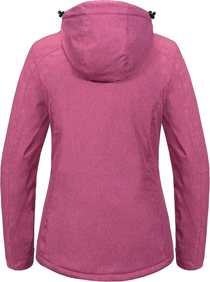 Little Donkey Andy Women's Waterproof Hiking Skiing Jacket with Removable Hood, Fleece Lined Winter