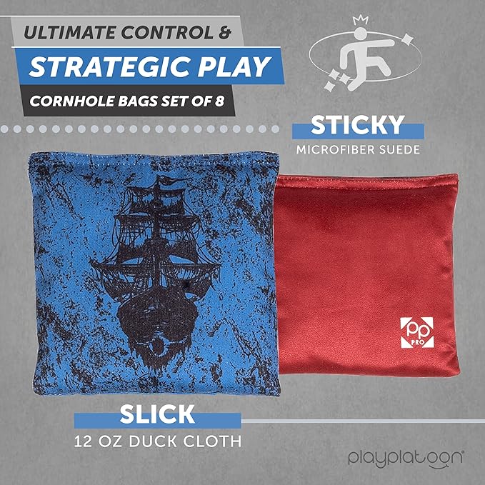 Professional Cornhole Bags - Set of 8 Regulation All Weather Double Sided - Sticky Side/Slick Side
