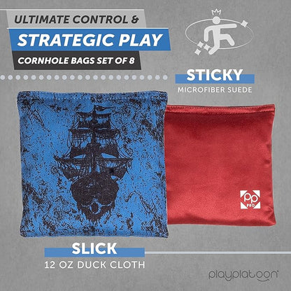 Professional Cornhole Bags - Set of 8 Regulation All Weather Double Sided - Sticky Side/Slick Side