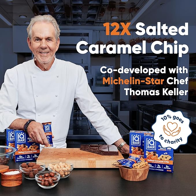IQBAR x Chef Thomas Keller - Brain and Body Plant Protein Bars - Salted Caramel Chip - 12-Count